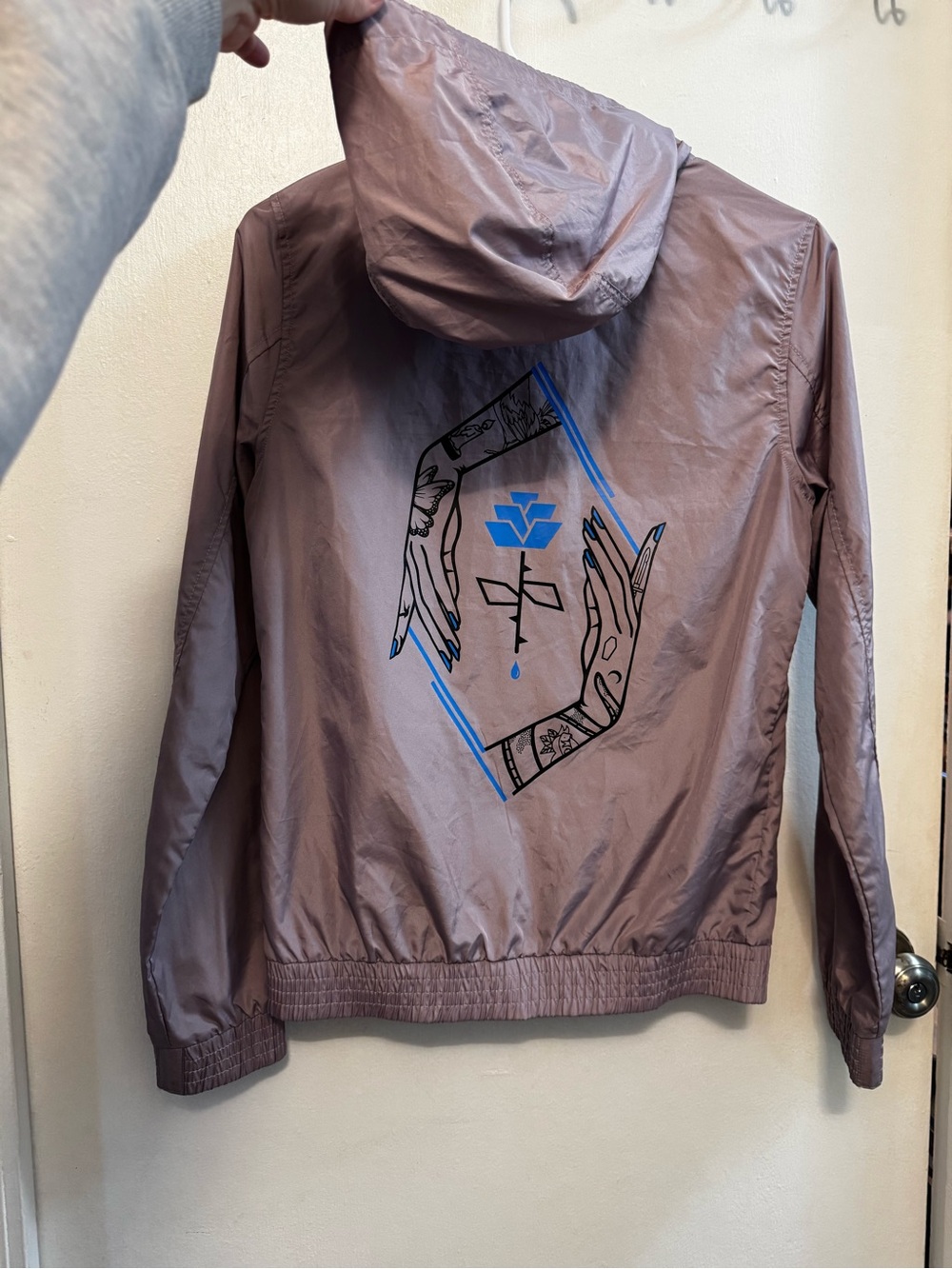 Empyre Lavender Hooded Windbreaker with Blue and Black Back Graphic